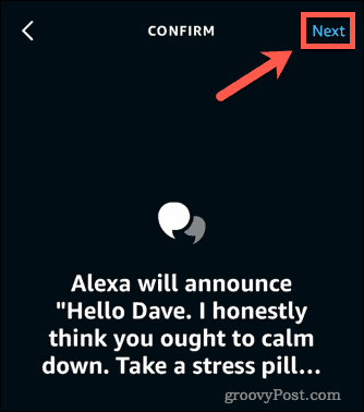 Alexa bekræfter meddelelsen