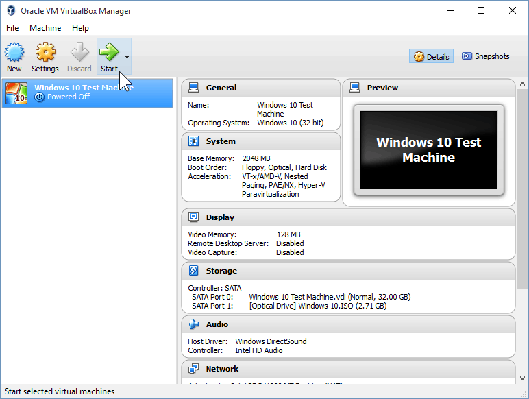 12 Start virtuel maskine (Windows 10-installation)