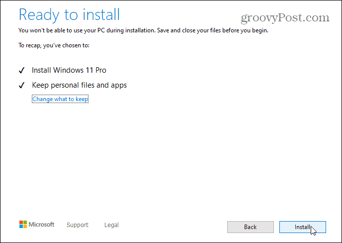Klar til at installere Windows 11