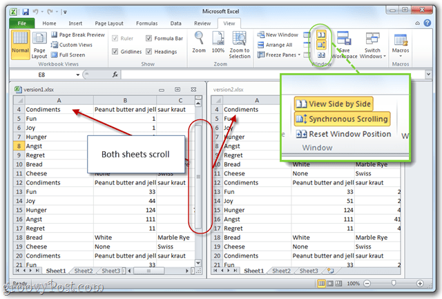 synkroniseret rulle med MS Office 2010 Excel