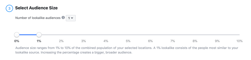 vælg publikumsstørrelse til Facebook lookalike