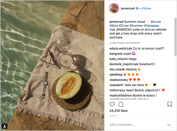Eksempel på Instagram-influencer-marketingkampagnepost med unik tilbudskode
