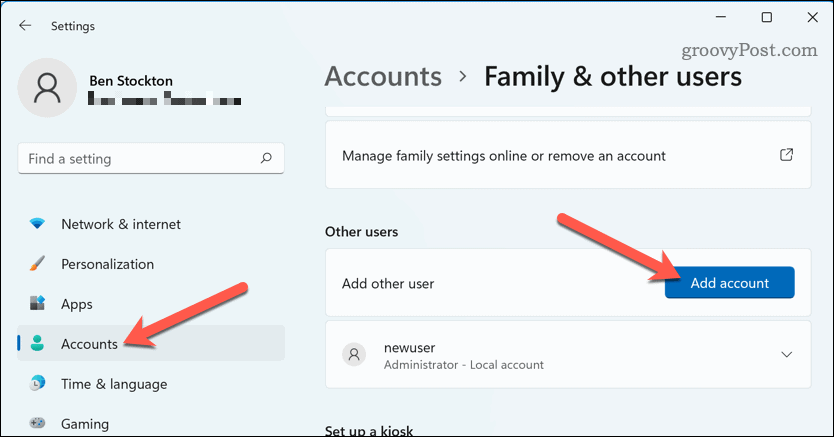 Tilføj ny konto i Windows 11