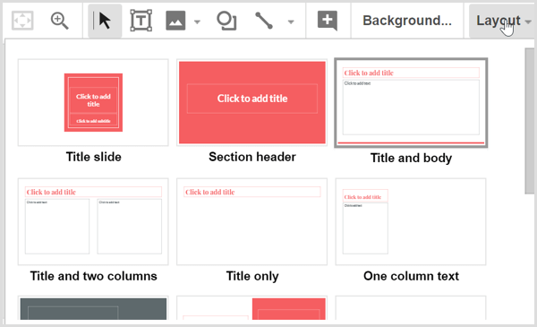 Google Slides vælger layout