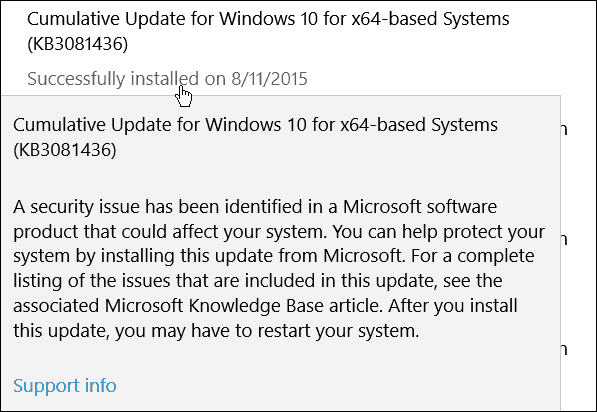 Microsofts anden kumulative opdatering til Windows 10 (KB3081436)