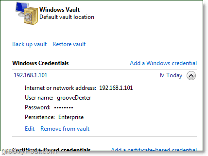 en gemt legitimation kan redigeres fra Windows 7-hvælvingen