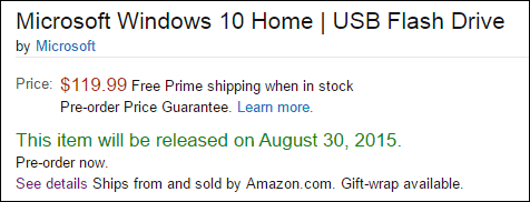Forudbestil Windows 10 Retail USB Flash Drive fra Amazon