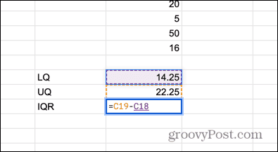 google sheets formel for interkvartilområde