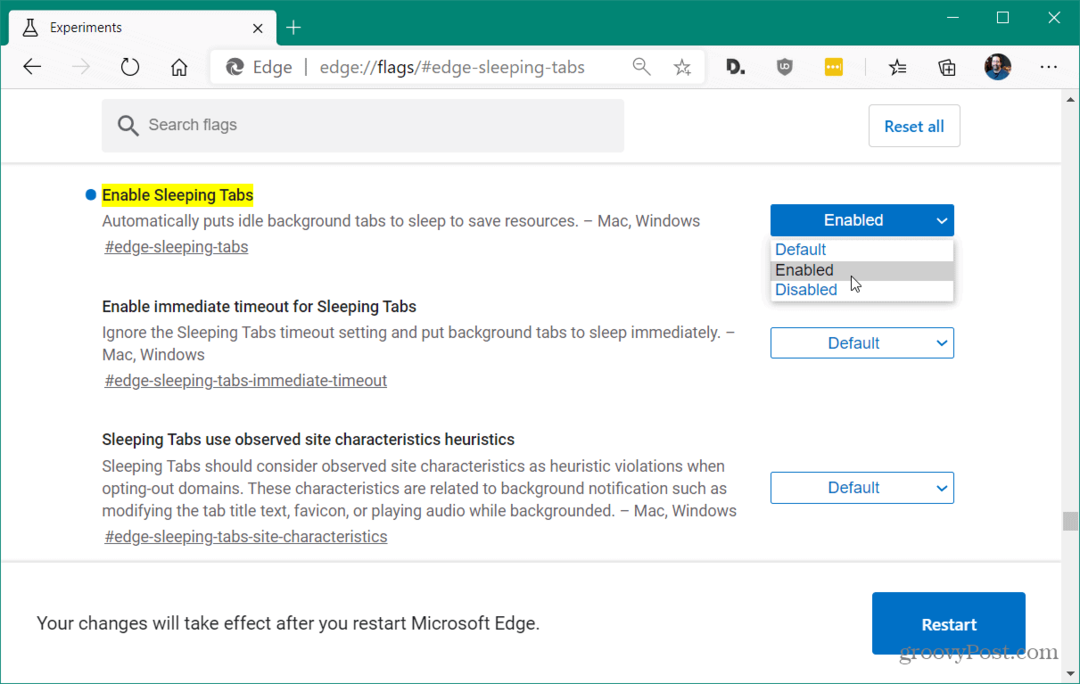 Sådan aktiveres sovende faner i Microsoft Edge