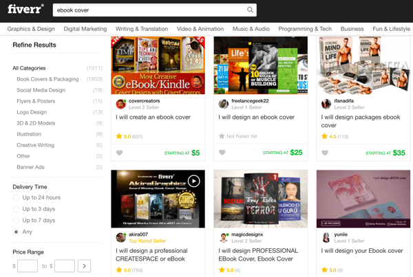 Fiverr er en overkommelig mulighed for at finde nogen til at designe et e-bogomslag.