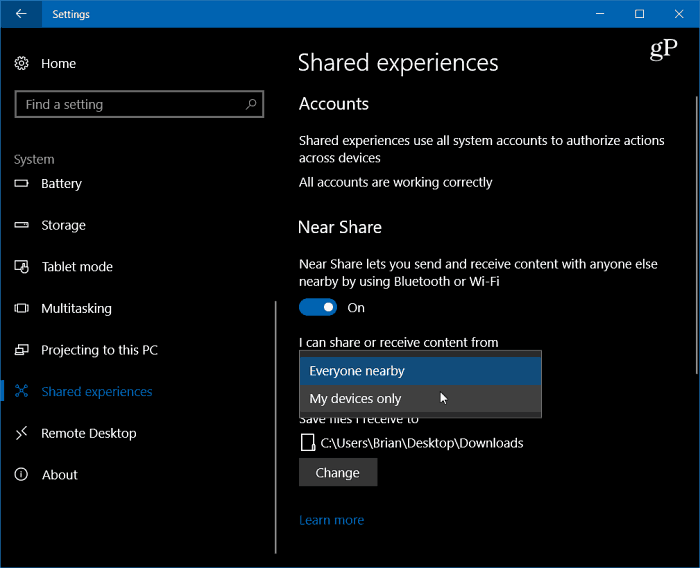 1 Aktivér Near Share Windows 10-indstillinger