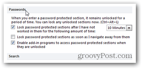 Sådan tilpasses OneNote 2010 Password Security Settings