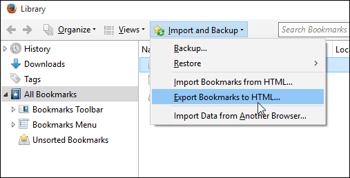 7eksport bogmærker Firefox