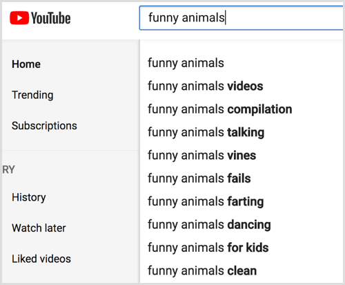 Se på YouTube-søgeforslag til dit søgeord.