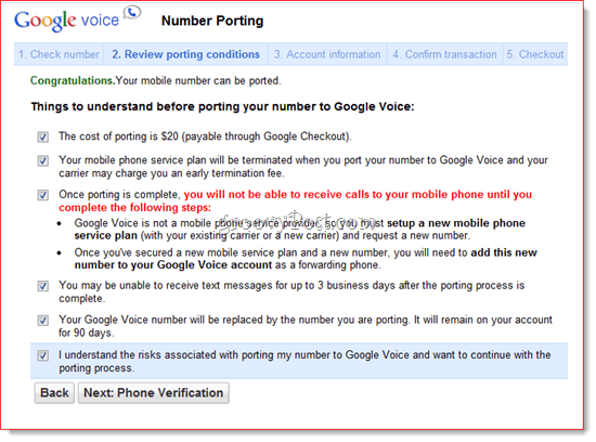 Port det eksisterende nummer til Google Voice