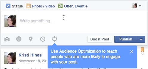 facebook-publikumsoptimering til opdateringsfelt for indlæg