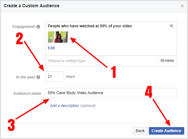 Klik på knappen Opret målgruppe for at færdiggøre oprettelsen af ​​dit tilpassede publikum.