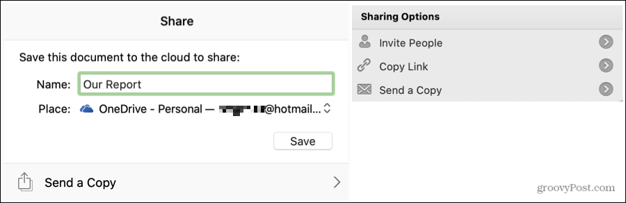 Word Share-indstillinger på Mac