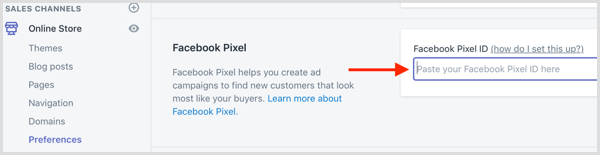 Indsæt dit Facebook Pixel ID i Shopify.