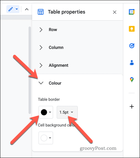 Indstil tabelkantegenskaber i Google Docs