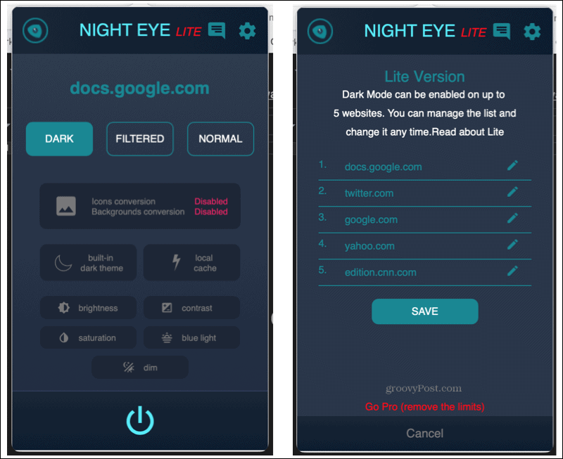 Night Eye-udvidelse i Safari