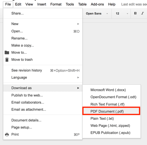 Google Drev giver dig mulighed for at eksportere ethvert dokument som en PDF.
