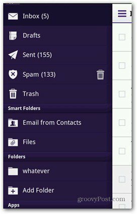 Yahoo Mail Android-menu