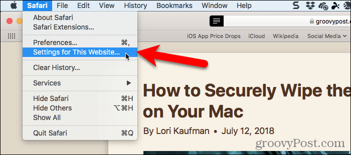 Vælg Indstillinger for dette websted i Safari til Mac