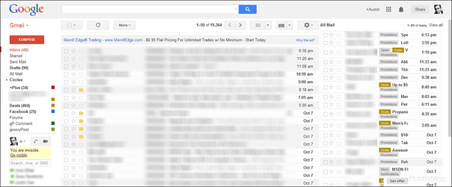 få vist eksempel på skærmbillede af gmail med al mail i 2. rude til højre