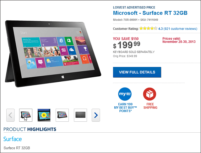 Best Buy Black Friday-tilbud: Microsoft Surface RT 32GB $ 199