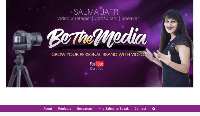 skærmbillede af salma jafris hjemmeside og bemærker hende at være mediemærket