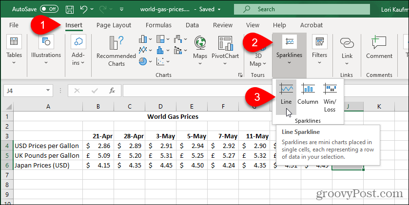 Vælg Excel Sparkline Type