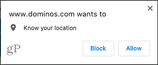 Chrome-websteder, der anmoder om placering