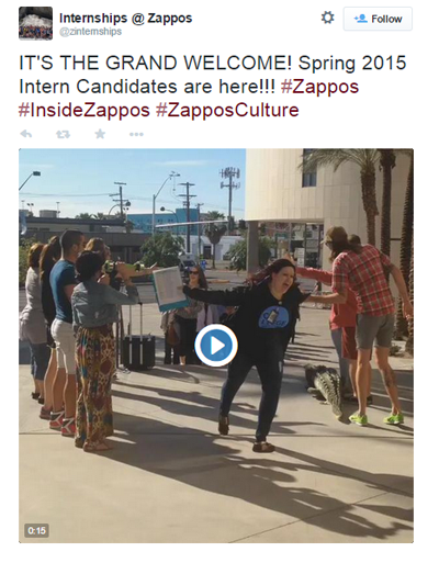 zappos praktik velkomst video tweet