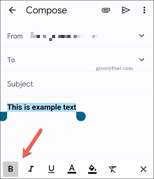 Tekstformateringsværktøjslinjen i Gmail-appen på mobilen