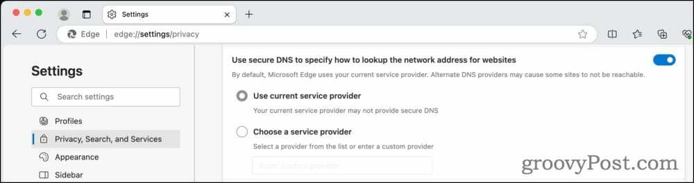 Krypterede DNS-indstillinger i Microsoft Edge