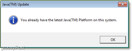 Skærmbillede: Windows 7 Java-opdateringskontrol Komplet Jucheck.exe