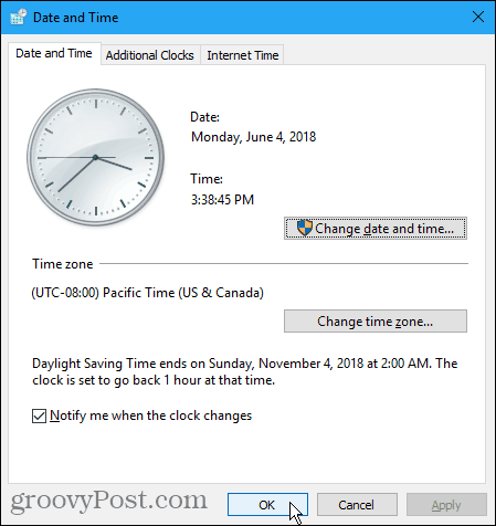 Dato og klokkeslæt i Windows