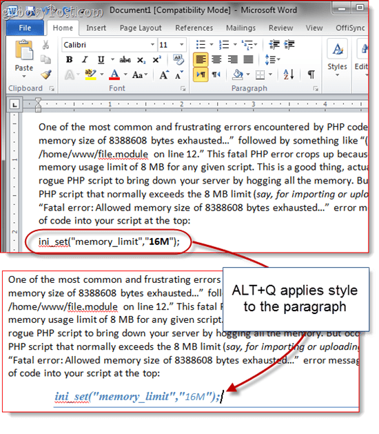 Tilpasset stil Tastaturgenveje Word 2010