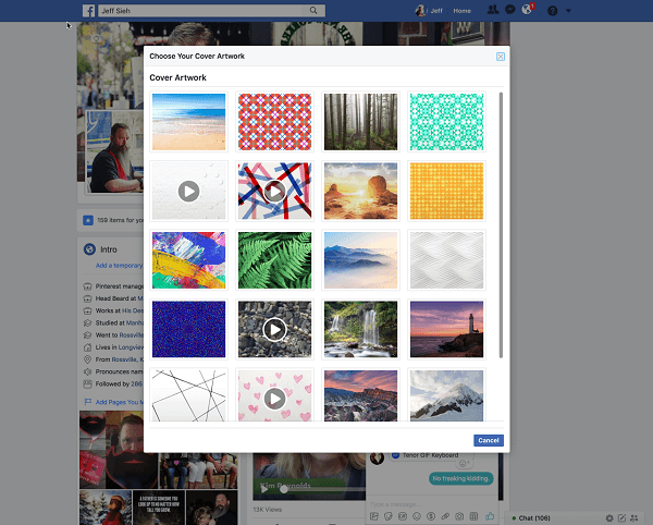 Facebook giver nu brugerne mulighed for at vælge en video til et profilforsidebillede fra Artwork-biblioteket. 