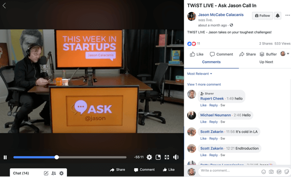 Brug en seks-trins arbejdsgang til at oprette video til flere platforme, eksempel på en live stream Facebook-video fra Jason McCabe Calacanis