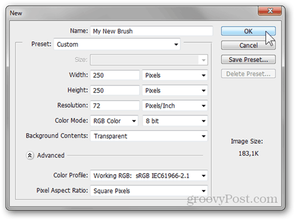 Photoshop Adobe Forudindstillede skabeloner Download Make Opret Forenklet Nem Simple Hurtig adgang Ny tutorial guide Børster Slag Børste Maling Tegn dokument