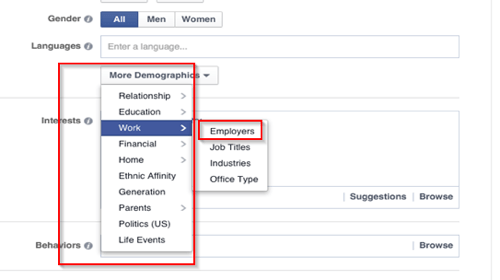 Facebook-annonce målretningsmuligheder på arbejdspladsen