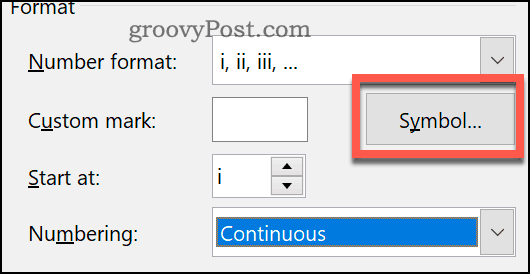 Indstilling af et brugerdefineret symbol for fodnoter og slutnoter i Word