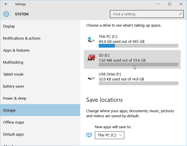 Indstillinger Opbevaring Windows 10