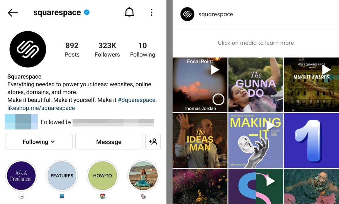instagram-bio-squarespace-historie-højdepunkter-eksempel