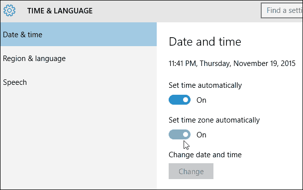Indstil tidszone automatisk Windows 10
