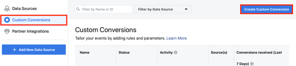 Brug menupunktet Facebook Event Setup, trin 10, til at opsætte brugerdefinerede konverteringer til din Facebook-pixel 