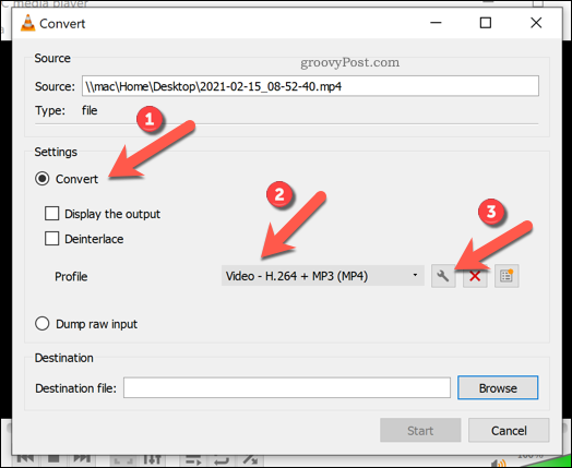 Indstilling af konverteringsindstillinger i VLC på Windows