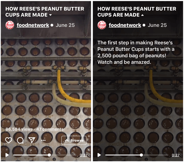 Eksempel på Food Networks IGTV-show, der viser, hvordan Reese's Peanut Butter Cups er lavet.